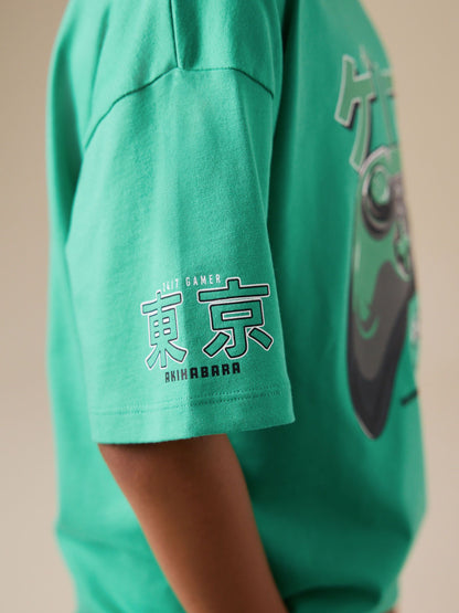Dsiney Kidz - Green Controller Back Print Short Sleeve Graphic T-Shirt (3-16yrs) image 4