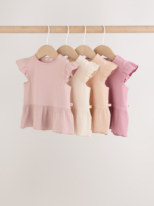 Pink Baby Short Sleeve Peplum T-Shirts 4 Pack (0mths-2yrs) image 1