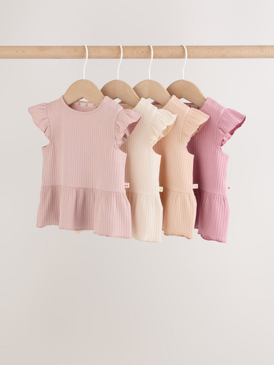 Pink Baby Short Sleeve Peplum T-Shirts 4 Pack (0mths-2yrs) image 1