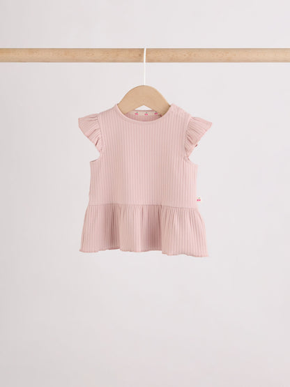 Pink Baby Short Sleeve Peplum T-Shirts 4 Pack (0mths-2yrs) image 3