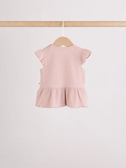 Pink Baby Short Sleeve Peplum T-Shirts 4 Pack (0mths-2yrs) image 5