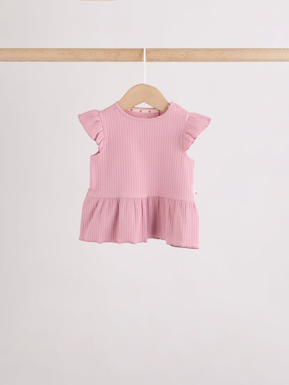 Pink Baby Short Sleeve Peplum T-Shirts 4 Pack (0mths-2yrs) image 7