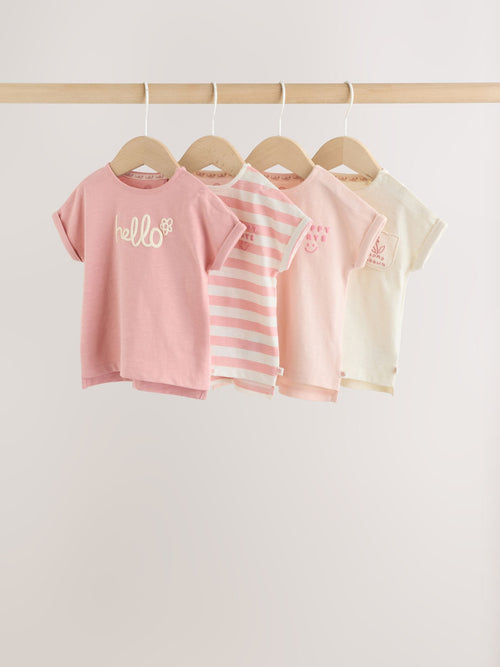 Pink Slogan Baby Short Sleeve T-Shirts 4 Pack (0mths-2yrs) image 1