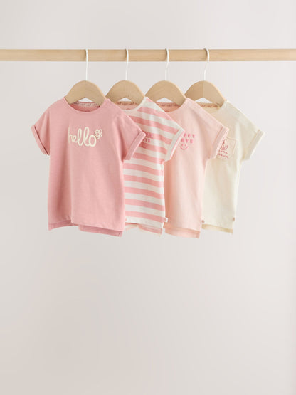 Pink Slogan Baby Short Sleeve T-Shirts 4 Pack (0mths-2yrs) image 1