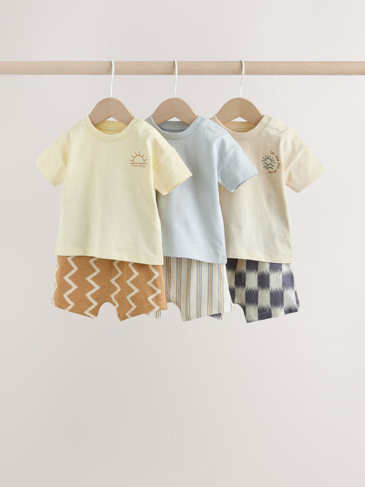 Grey/Blue Wave Print Tops and Shorts Baby Set 6 Piece (0mths-3yrs) image 1