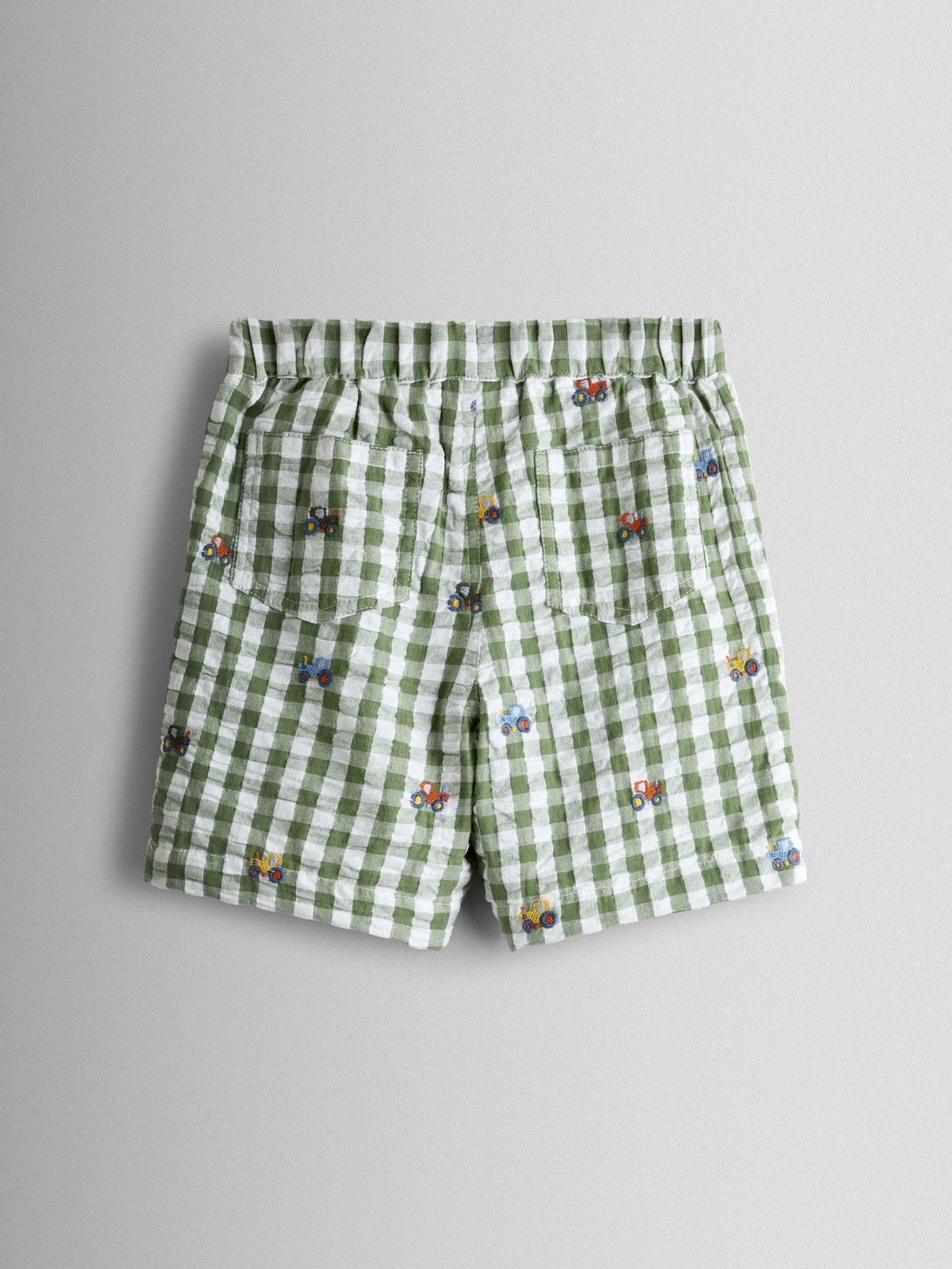 Dsiney Kidz - JoJo Maman Bébé Green Tractor Embroidered Seersucker Shorts image 2