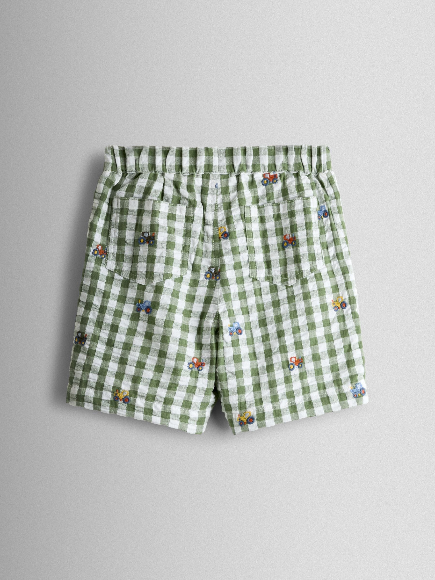 Dsiney Kidz - JoJo Maman Bébé Green Tractor Embroidered Seersucker Shorts image 2