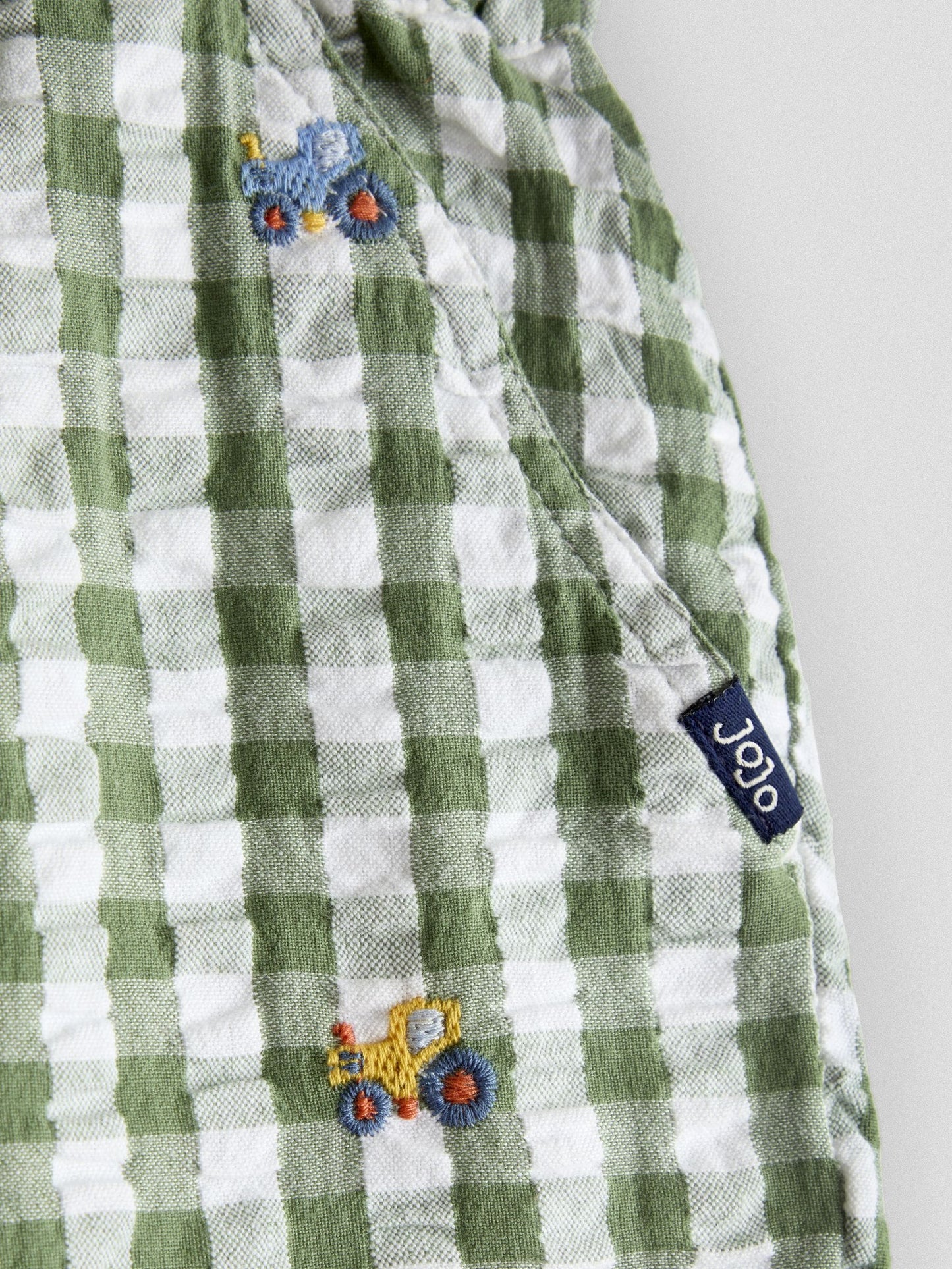 Dsiney Kidz - JoJo Maman Bébé Green Tractor Embroidered Seersucker Shorts image 3
