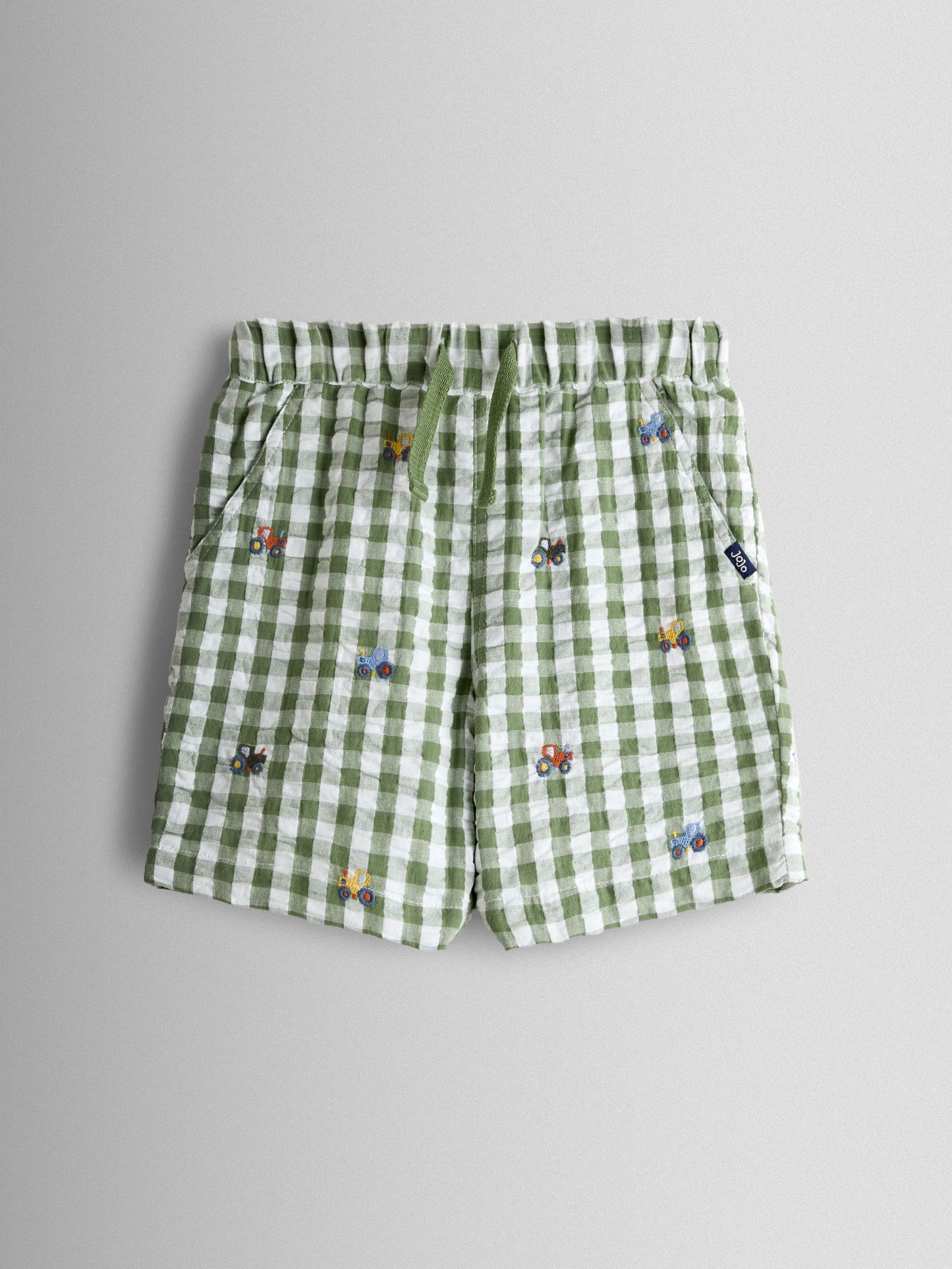Dsiney Kidz - JoJo Maman Bébé Green Tractor Embroidered Seersucker Shorts image 1