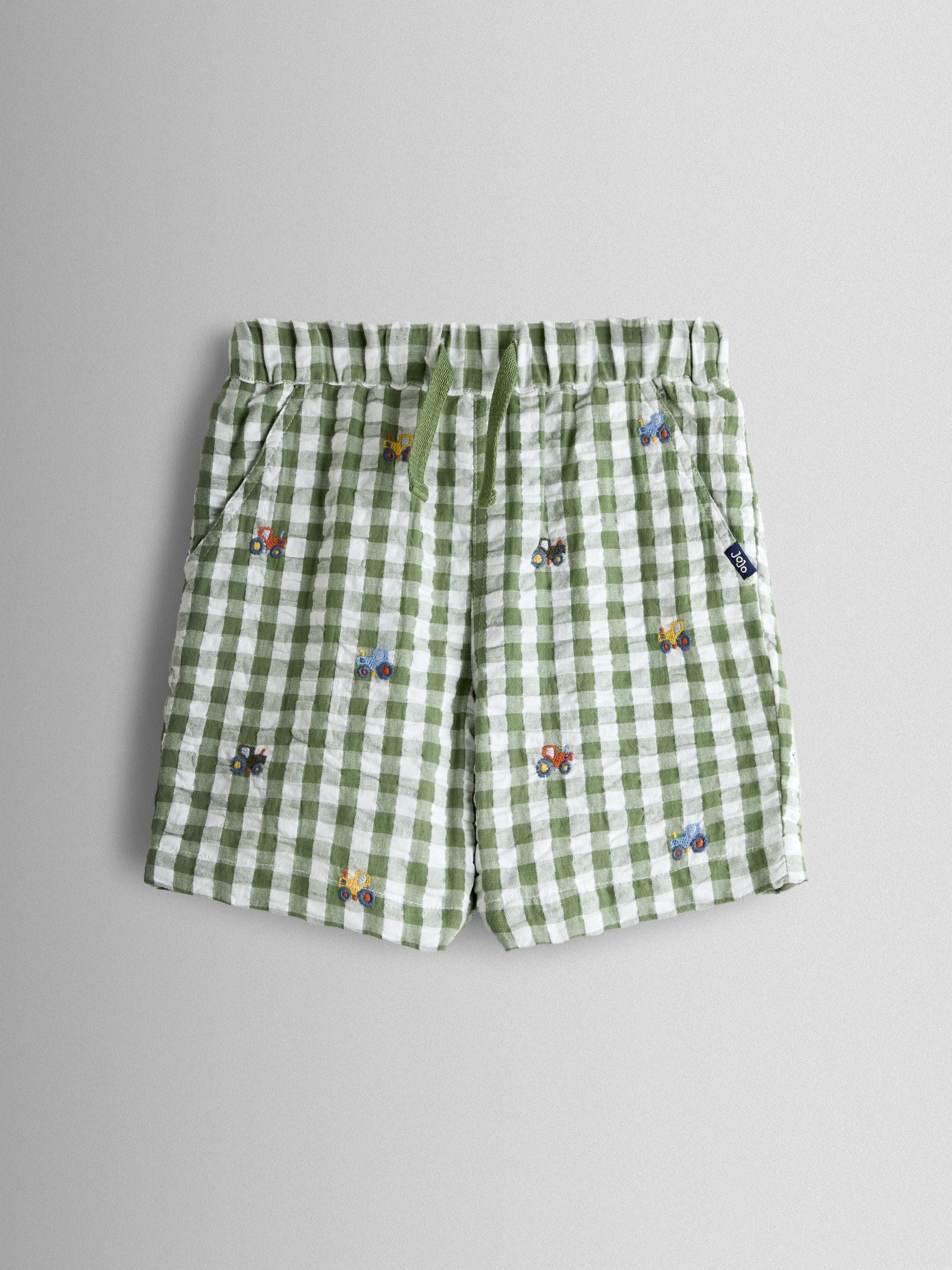 Dsiney Kidz - JoJo Maman Bébé Green Tractor Embroidered Seersucker Shorts image 1