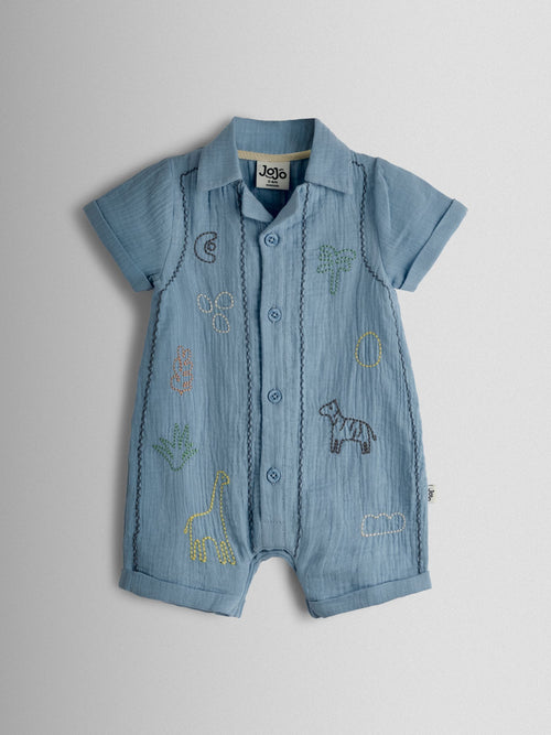 JoJo Maman Bébé Blue Safari Palm Tree Cheesecloth Shirt image 1