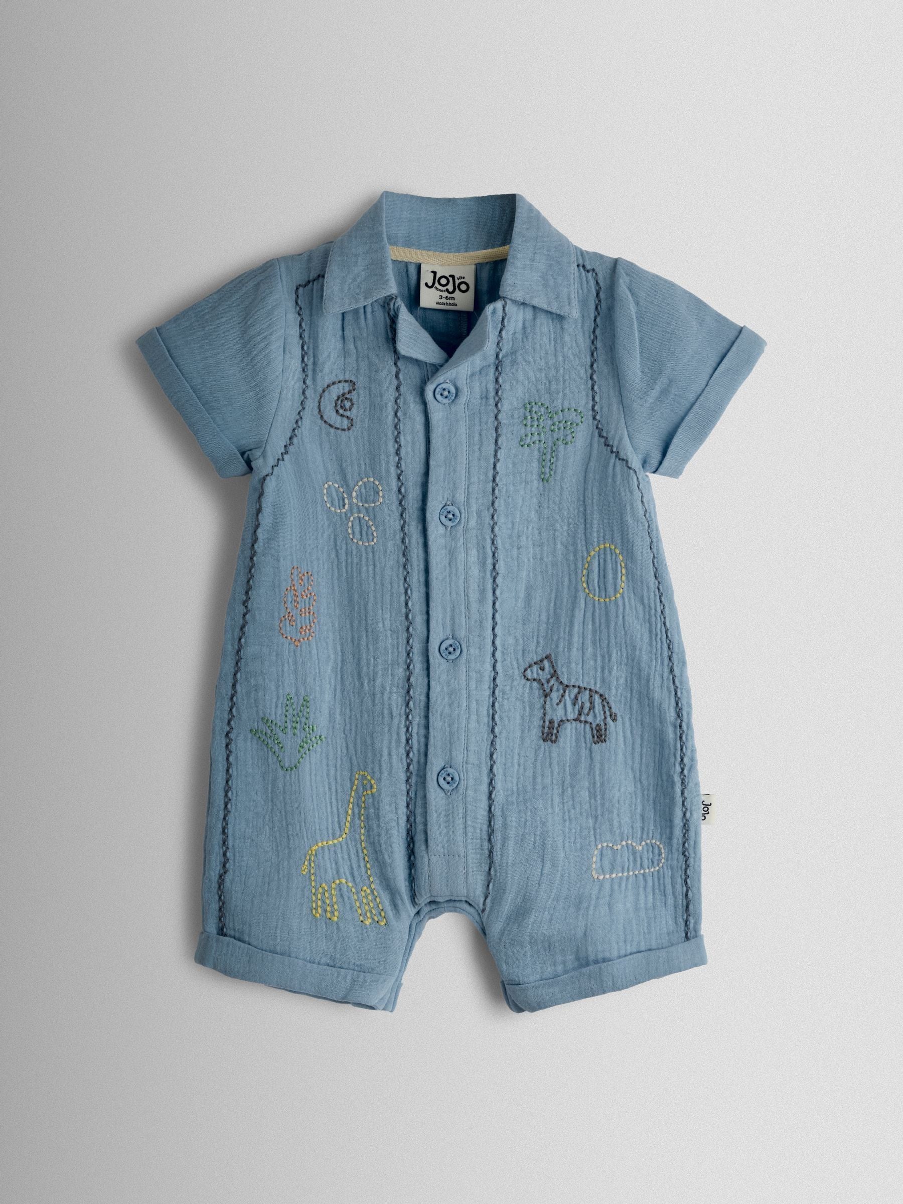 JoJo Maman Bébé Blue Safari Palm Tree Cheesecloth Shirt image 1
