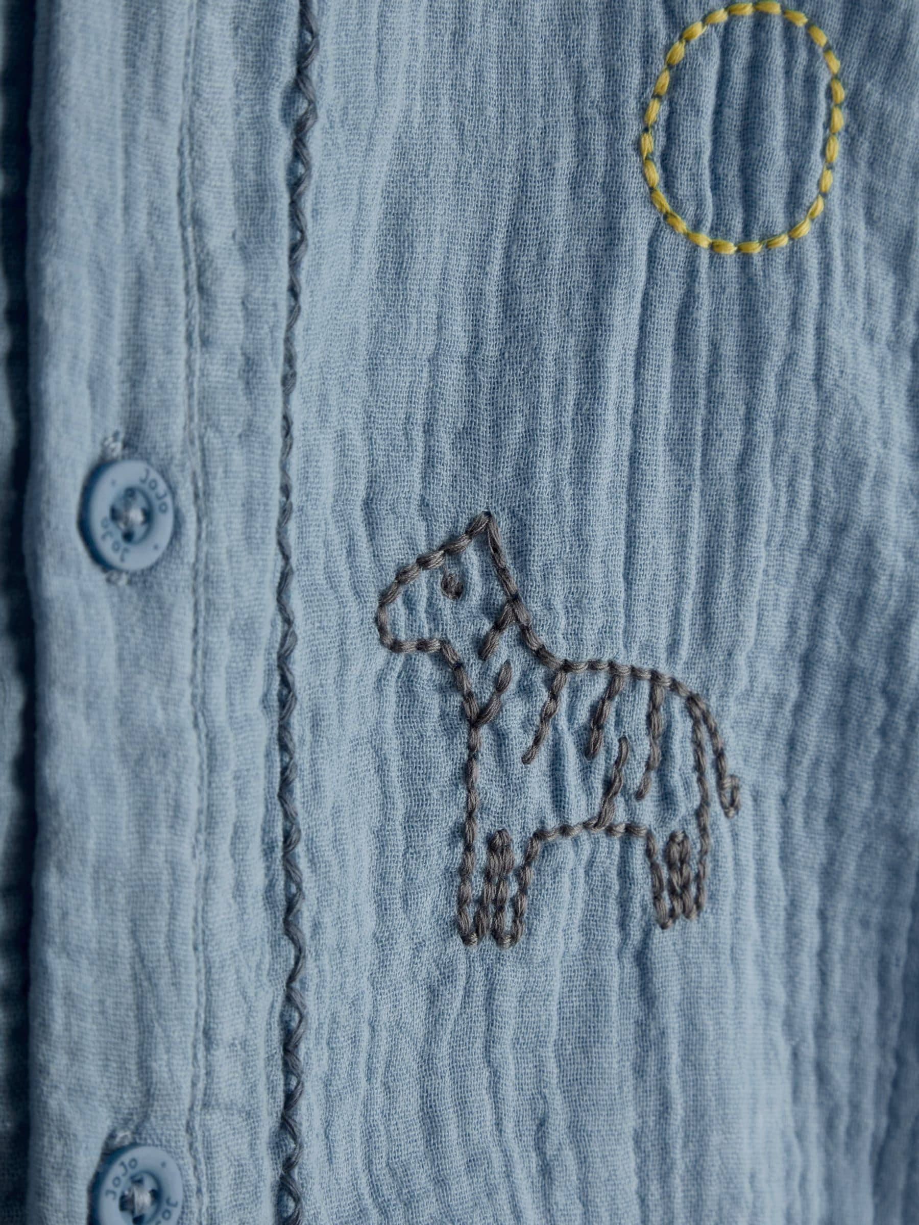 JoJo Maman Bébé Blue Safari Palm Tree Cheesecloth Shirt image 3