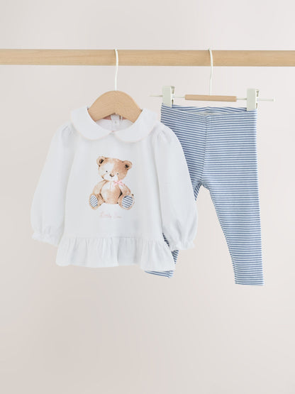 Dsiney Kidz - White/Blue Bear Baby T-Shirt And Leggings 2 Piece Set (0mths-2yrs) image 1