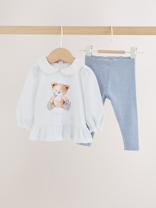 Dsiney Kidz - White/Blue Bear Baby T-Shirt And Leggings 2 Piece Set (0mths-2yrs) image 1