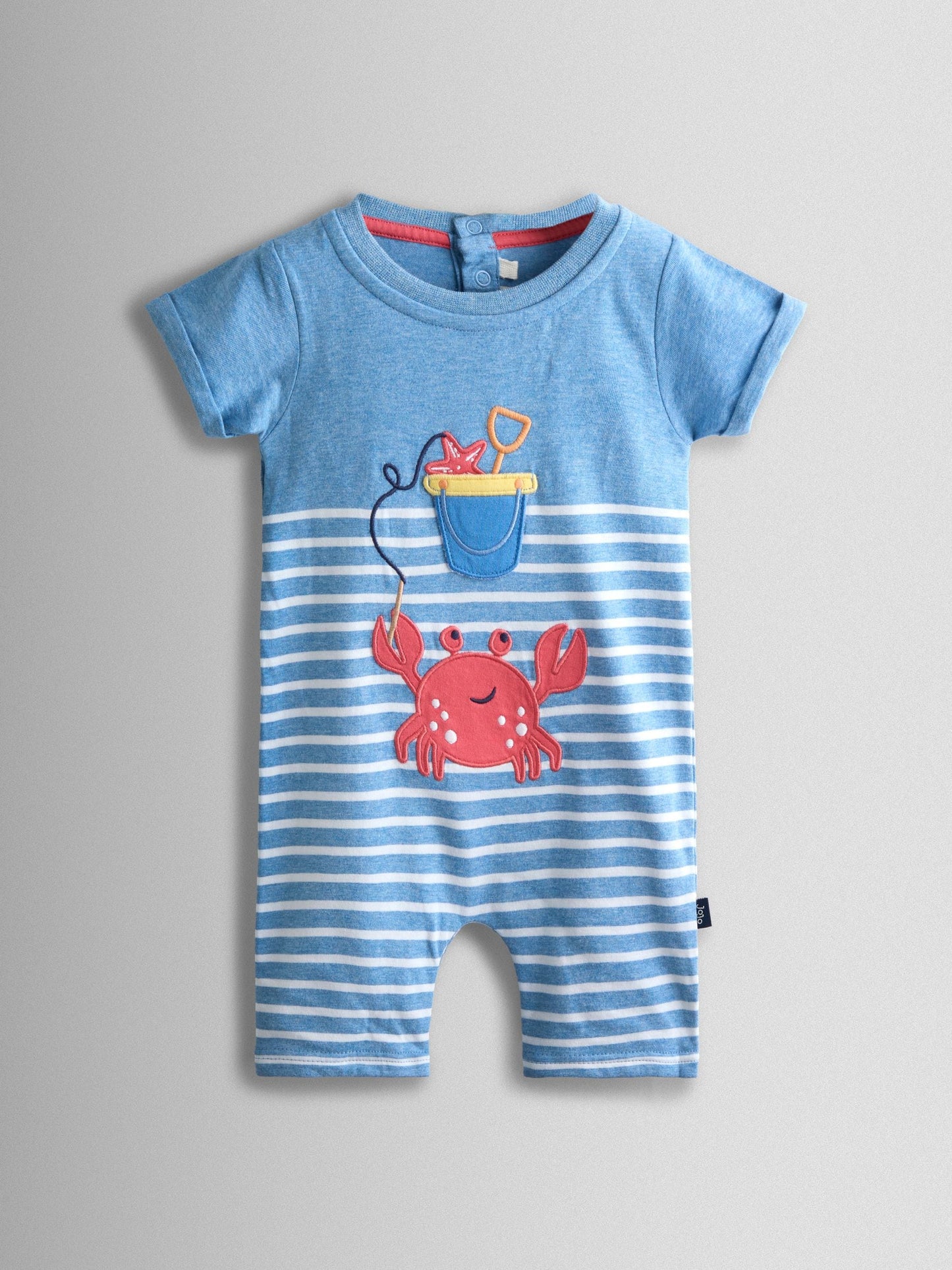 JoJo Maman Bébé Light Blue Crab Character Appliqué Romper image 1