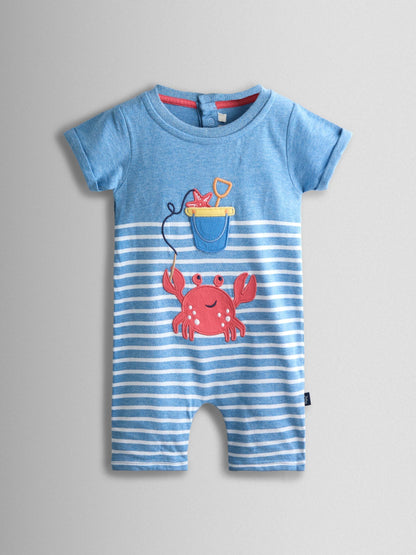 JoJo Maman Bébé Light Blue Crab Character Appliqué Romper image 1