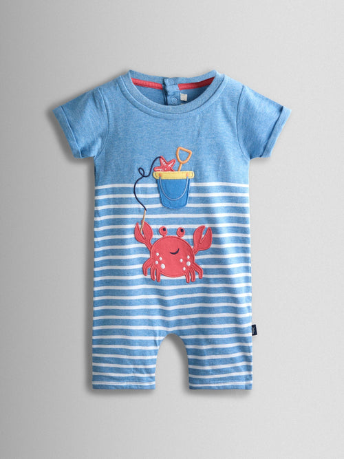 JoJo Maman Bébé Light Blue Crab Character Appliqué Romper image 1