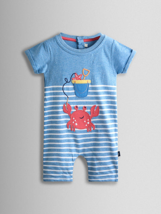 JoJo Maman Bébé Light Blue Crab Character Appliqué Romper image 1