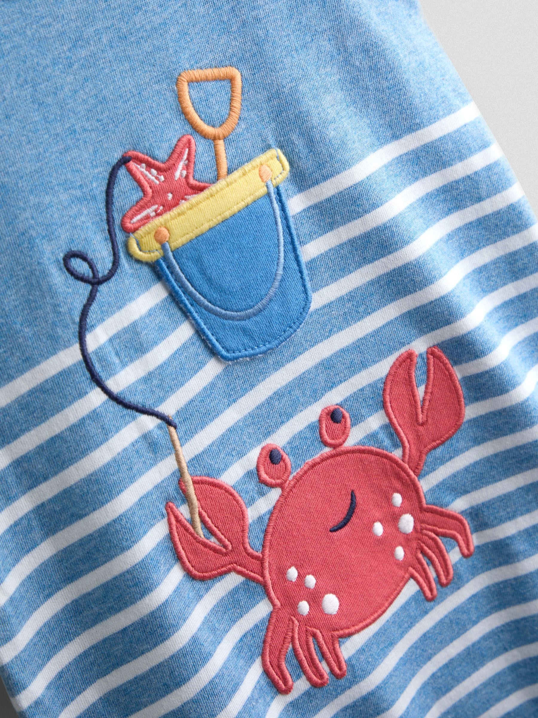 JoJo Maman Bébé Light Blue Crab Character Appliqué Romper image 3
