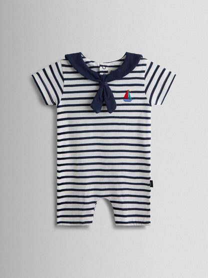 JoJo Maman Bébé Navy Blue Sailor Collar Stripe Romper image 1
