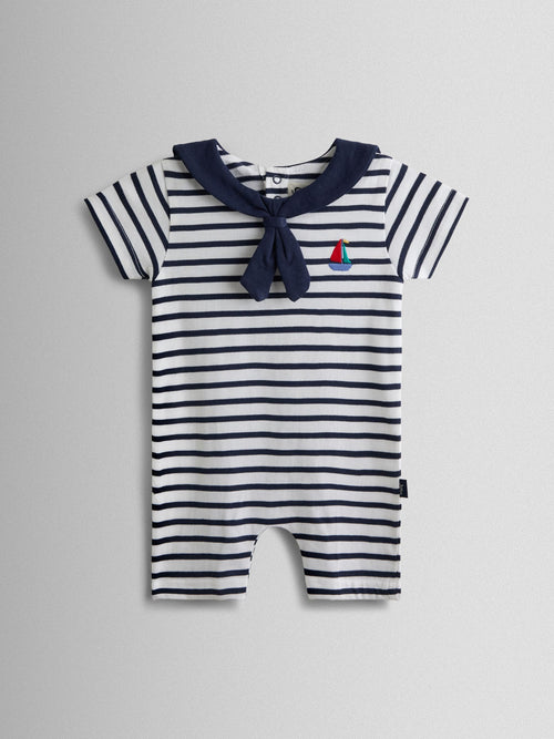 JoJo Maman Bébé Navy Blue Sailor Collar Stripe Romper image 1