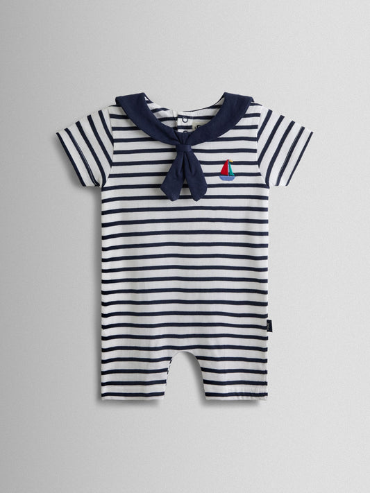 JoJo Maman Bébé Navy Blue Sailor Collar Stripe Romper image 1