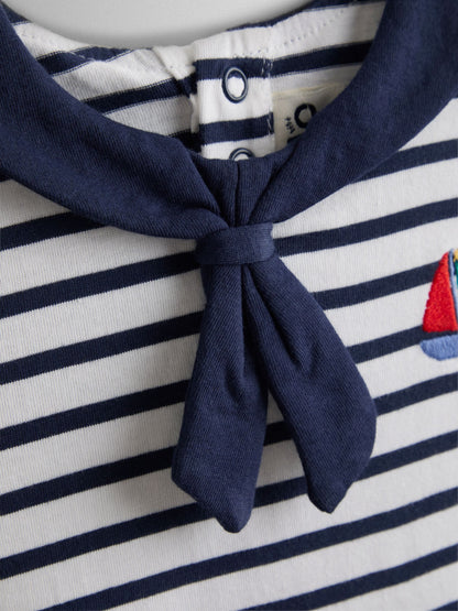 JoJo Maman Bébé Navy Blue Sailor Collar Stripe Romper image 3