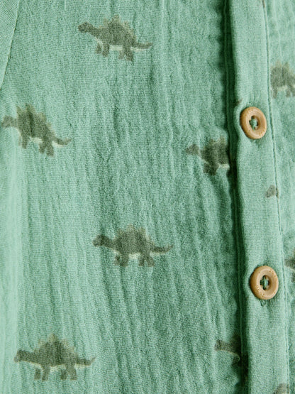JoJo Maman Bébé Khaki Green Dino Cheesecloth Shirt image 3
