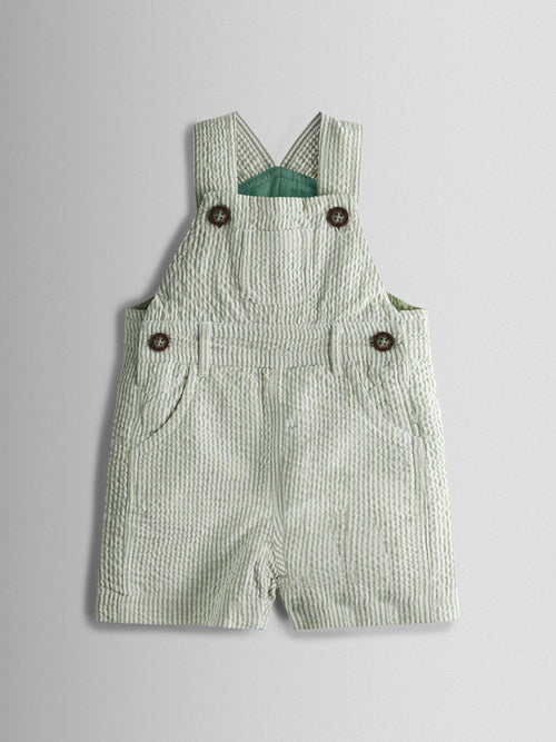 JoJo Maman Bébé Green Seersucker Stripe Dungarees image 1