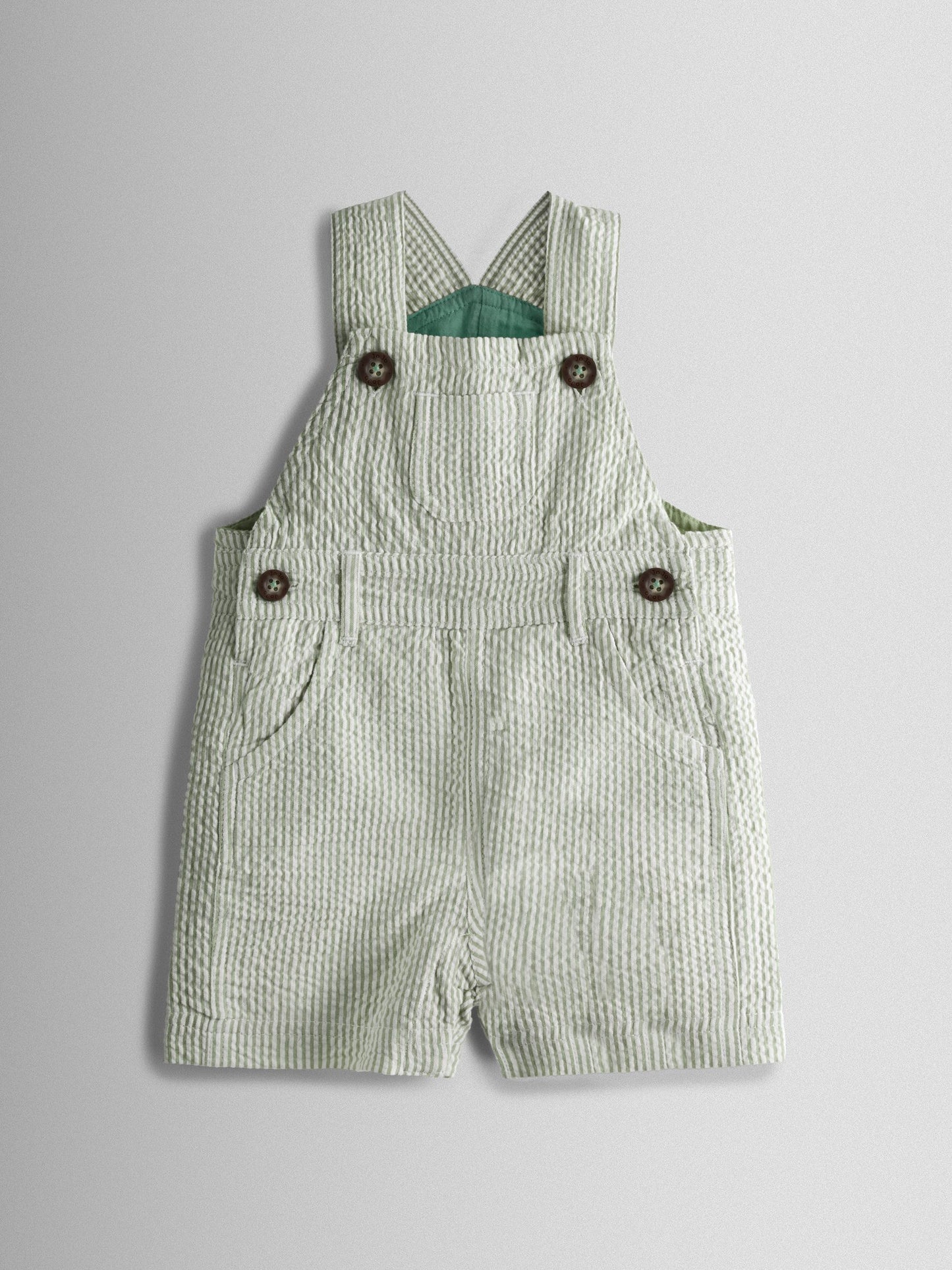 JoJo Maman Bébé Green Seersucker Stripe Dungarees image 1
