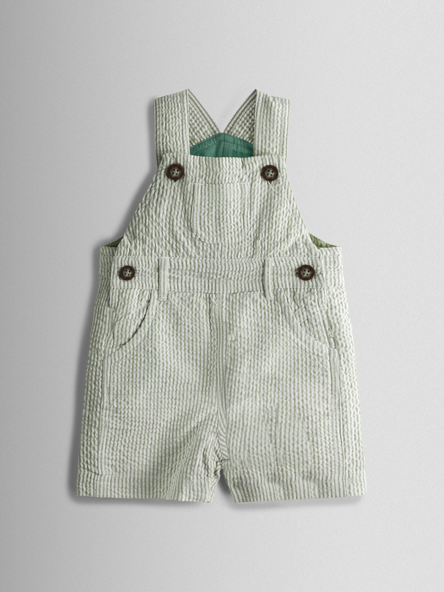 JoJo Maman Bébé Green Seersucker Stripe Dungarees image 1