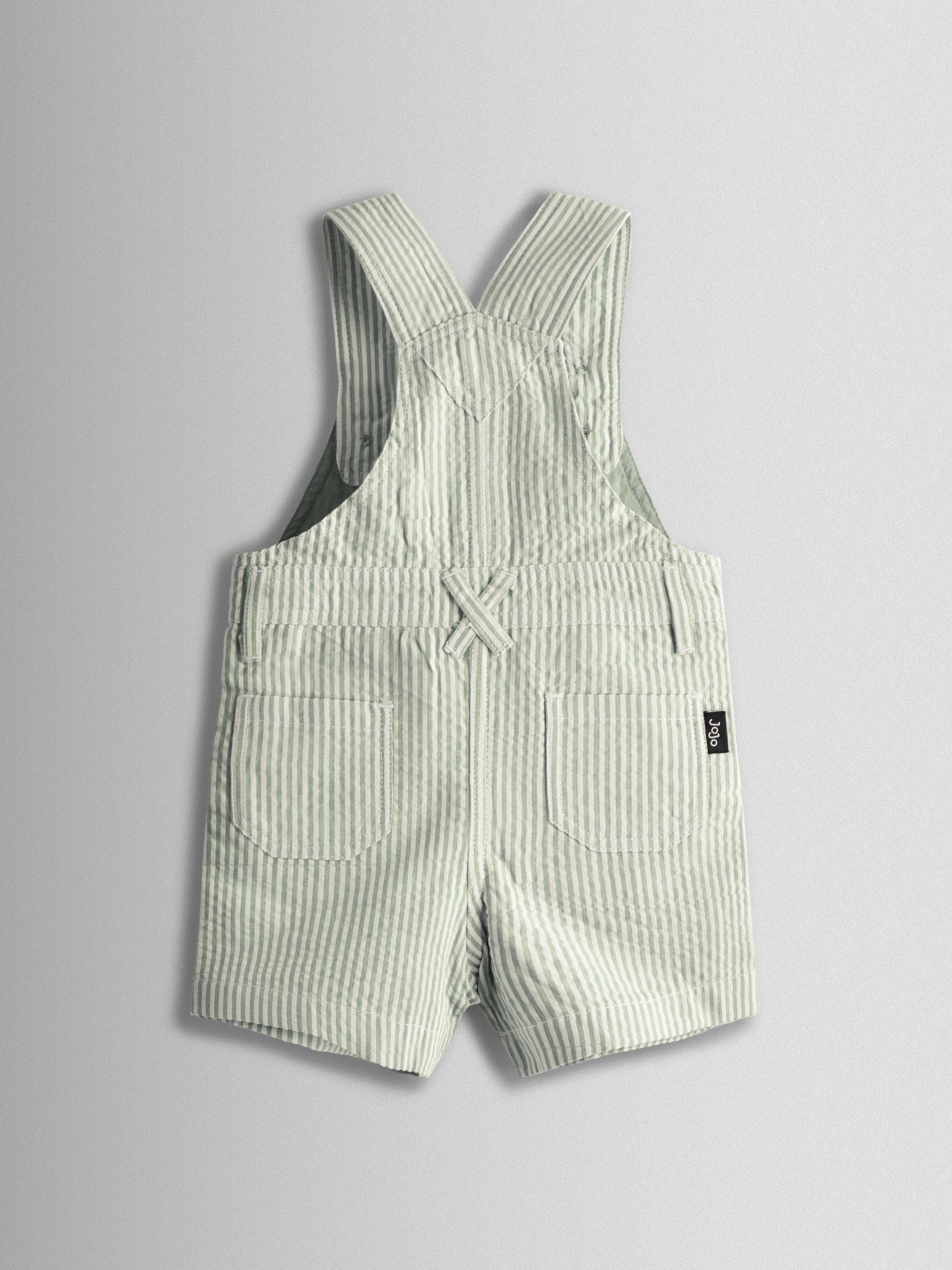 JoJo Maman Bébé Green Seersucker Stripe Dungarees image 2