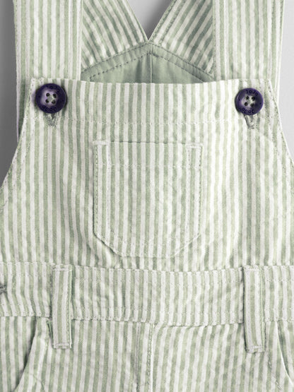 JoJo Maman Bébé Green Seersucker Stripe Dungarees image 3