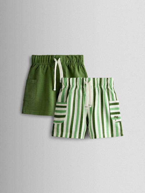 JoJo Maman Bébé Green 2-Pack Stripe & Plain Shorts image 1