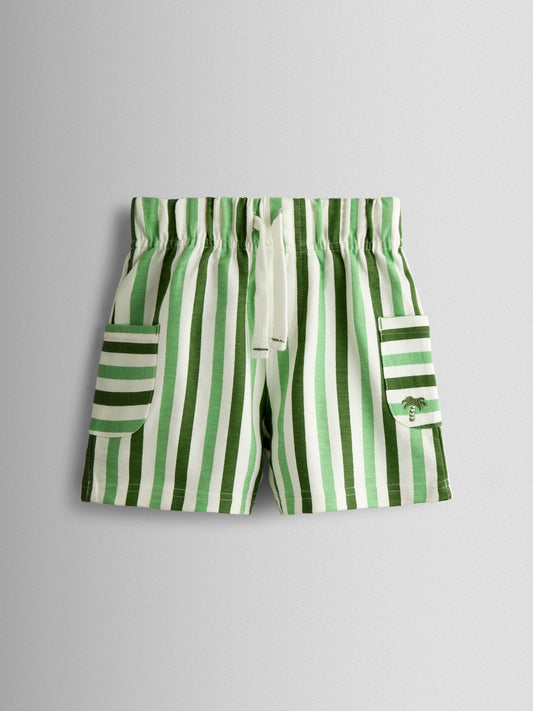 JoJo Maman Bébé Green 2-Pack Stripe & Plain Shorts image 2