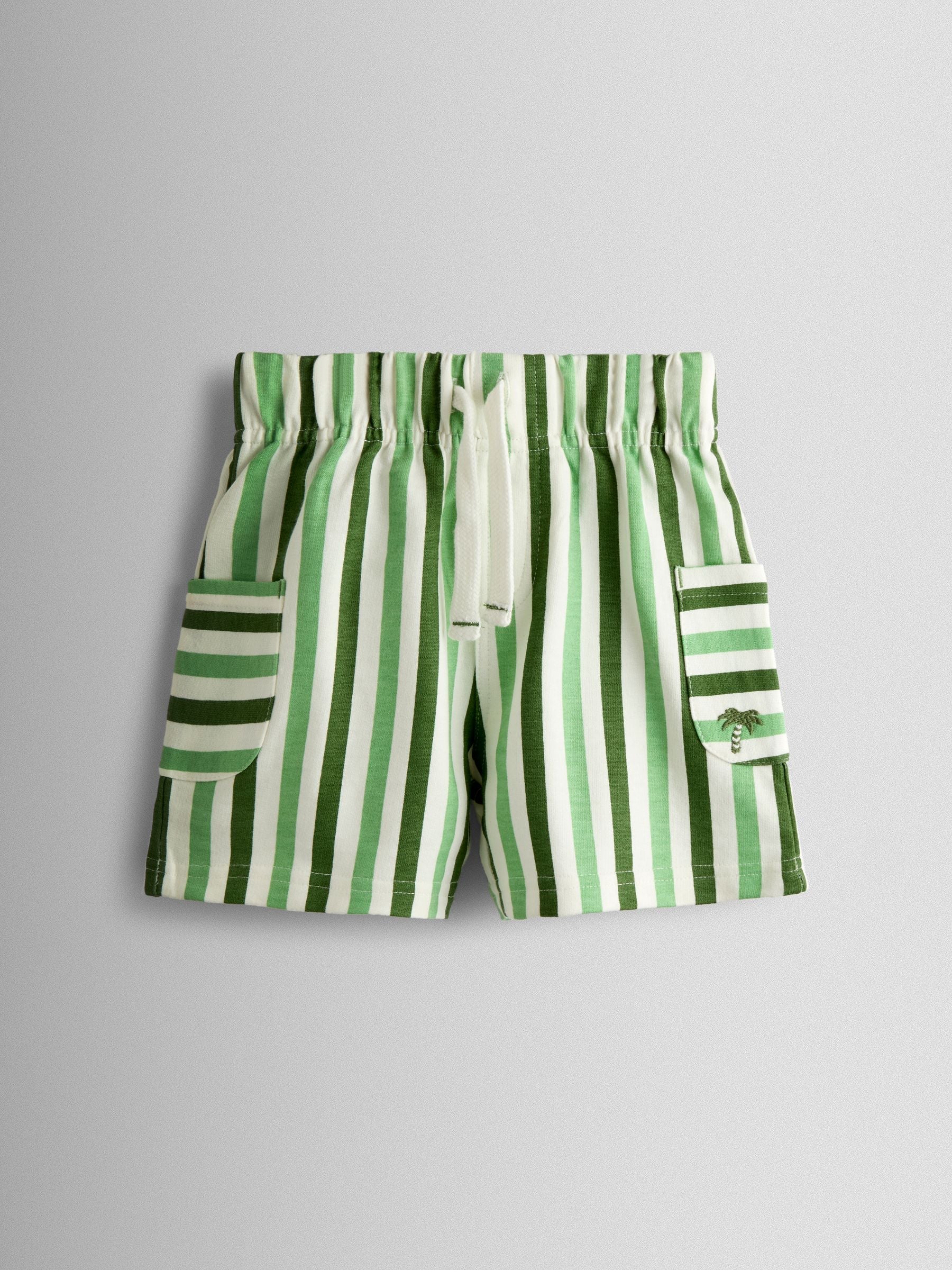 Dsiney Kidz - JoJo Maman Bébé Green 2-Pack Stripe & Plain Shorts image 2