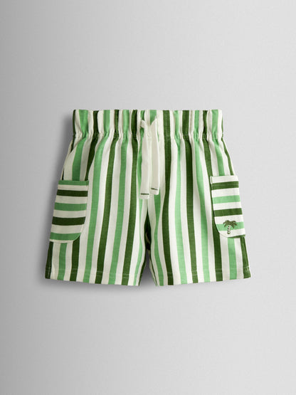 Dsiney Kidz - JoJo Maman Bébé Green 2-Pack Stripe & Plain Shorts image 2