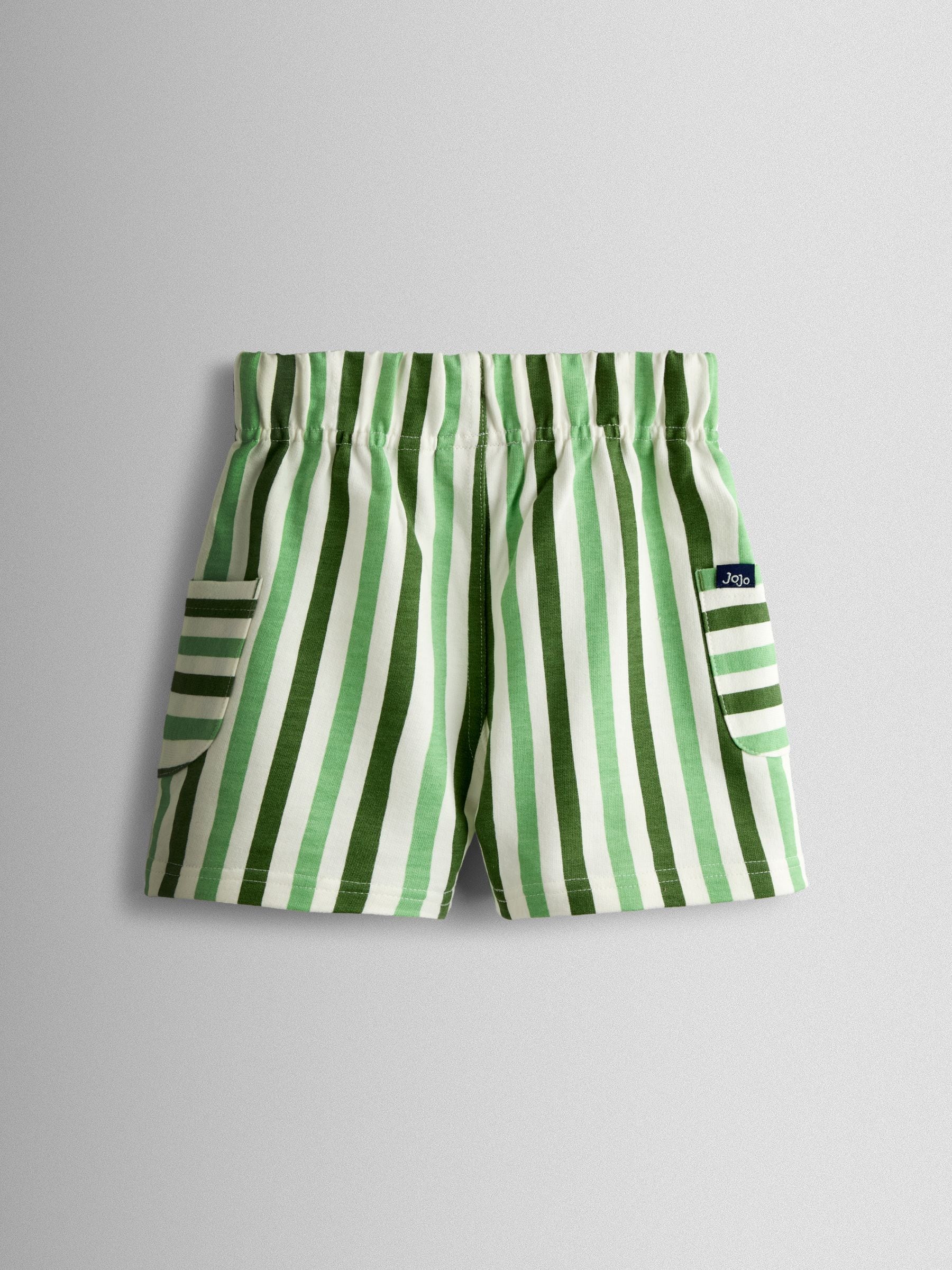 Dsiney Kidz - JoJo Maman Bébé Green 2-Pack Stripe & Plain Shorts image 3