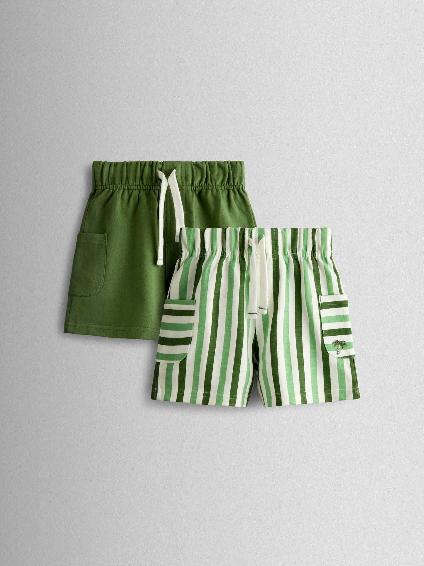 Dsiney Kidz - JoJo Maman Bébé Green 2-Pack Stripe & Plain Shorts image 1