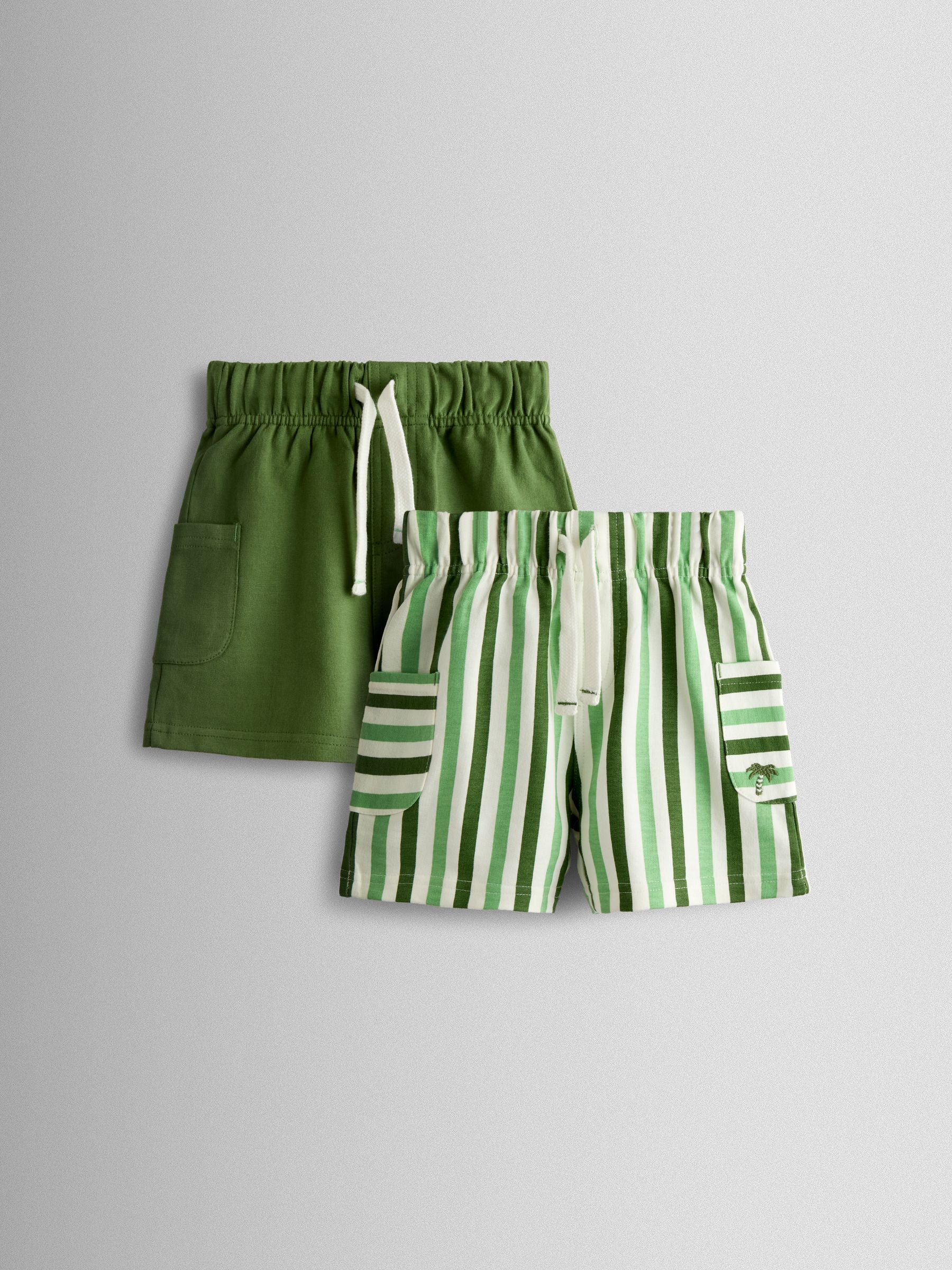Dsiney Kidz - JoJo Maman Bébé Green 2-Pack Stripe & Plain Shorts image 1
