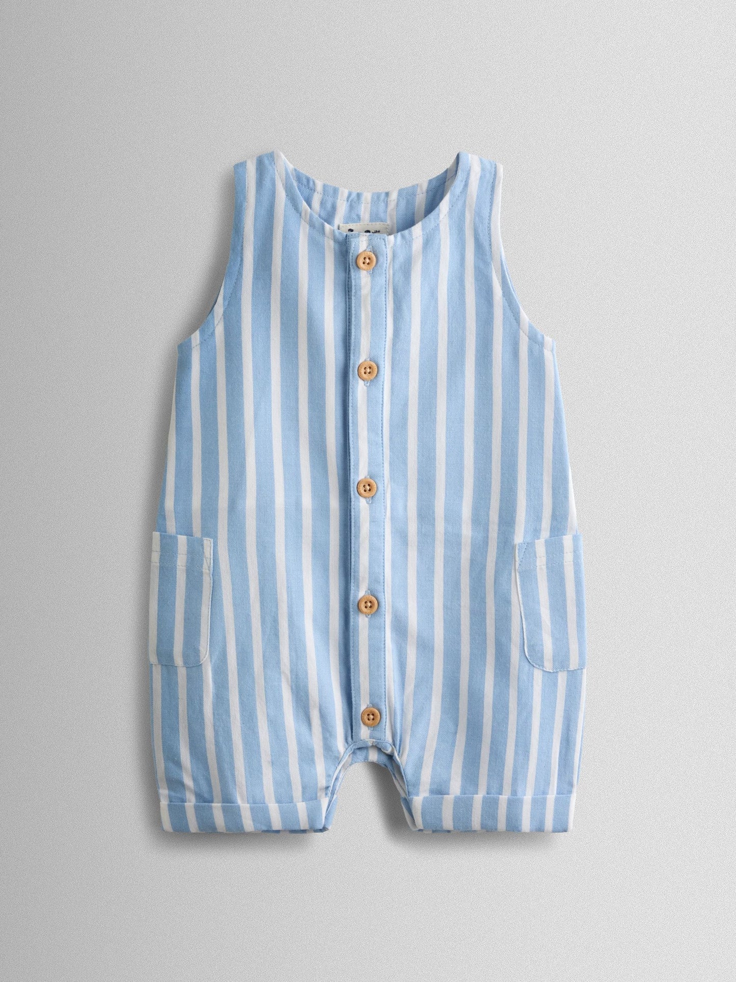 JoJo Maman Bébé Blue Stripe Button Front Stripe Romper image 1