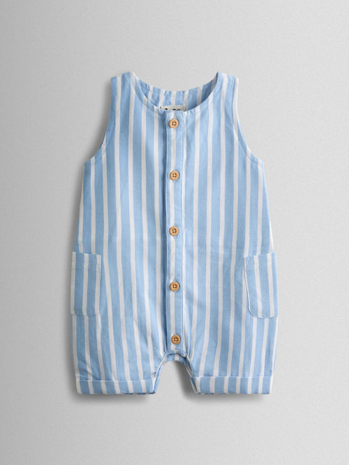 JoJo Maman Bébé Blue Stripe Button Front Stripe Romper image 1