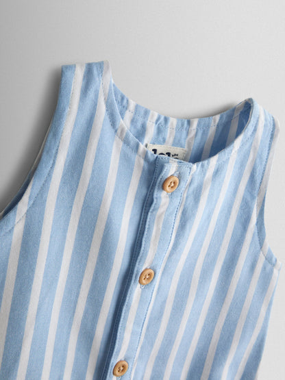 JoJo Maman Bébé Blue Stripe Button Front Stripe Romper image 3