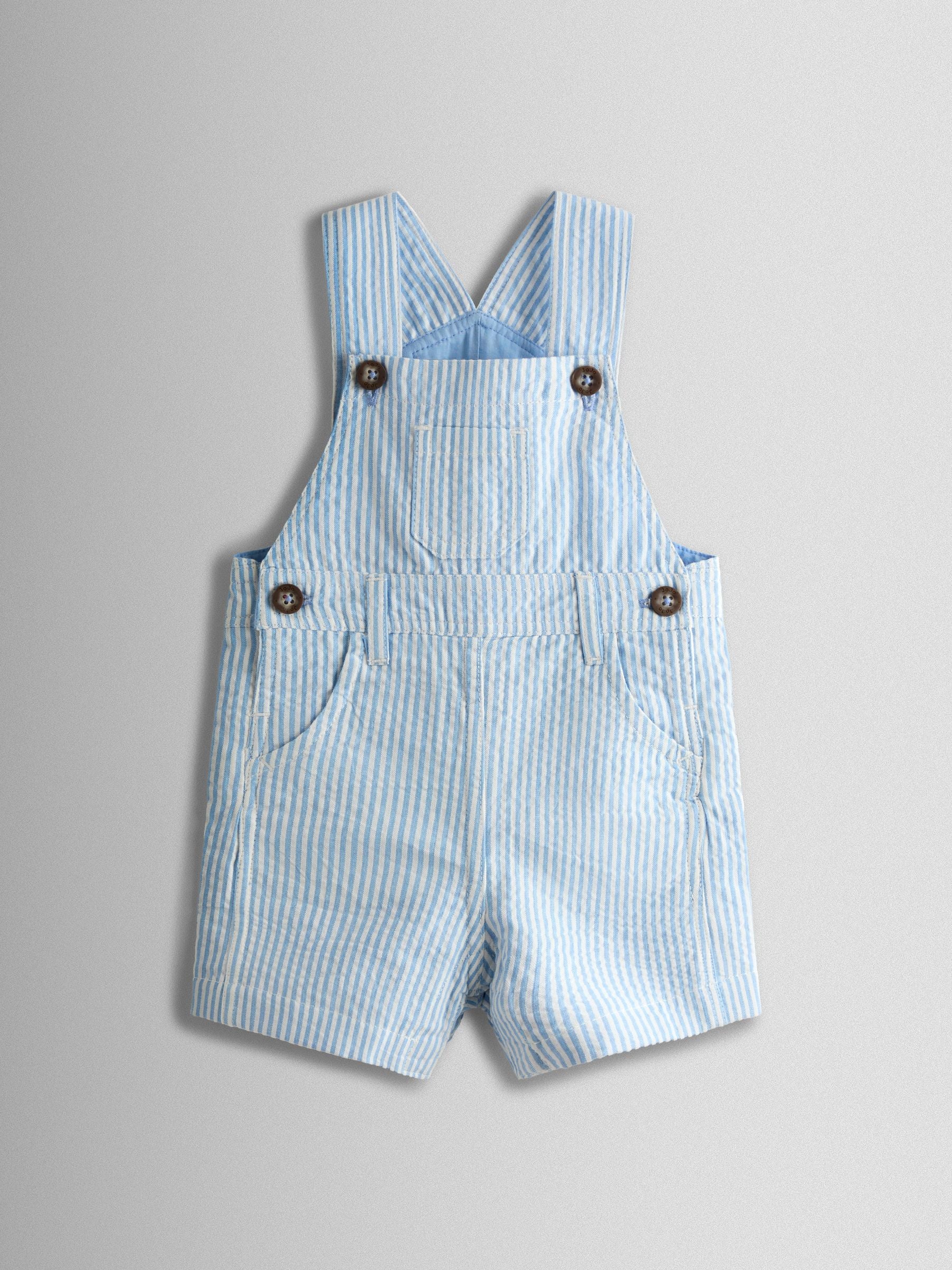 JoJo Maman Bébé Blue Seersucker Stripe Dungarees image 1