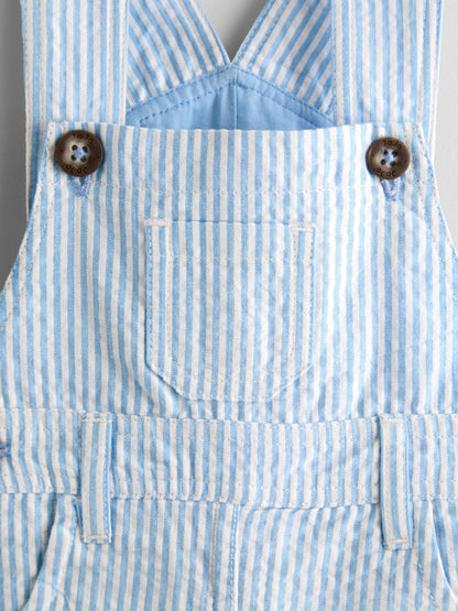 JoJo Maman Bébé Blue Seersucker Stripe Dungarees image 3