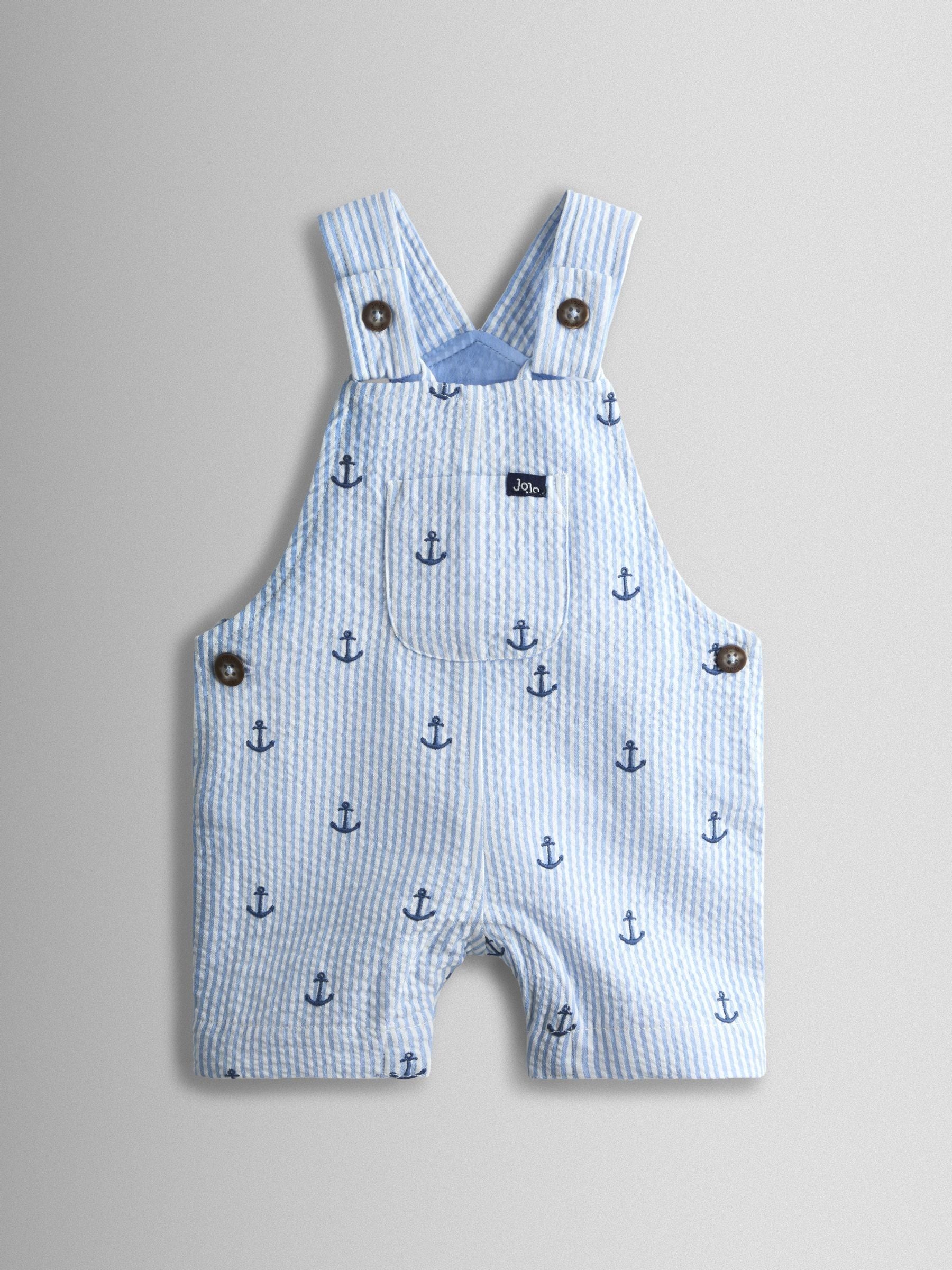 JoJo Maman Bébé Blue Anchor Embroidered Dungarees image 1