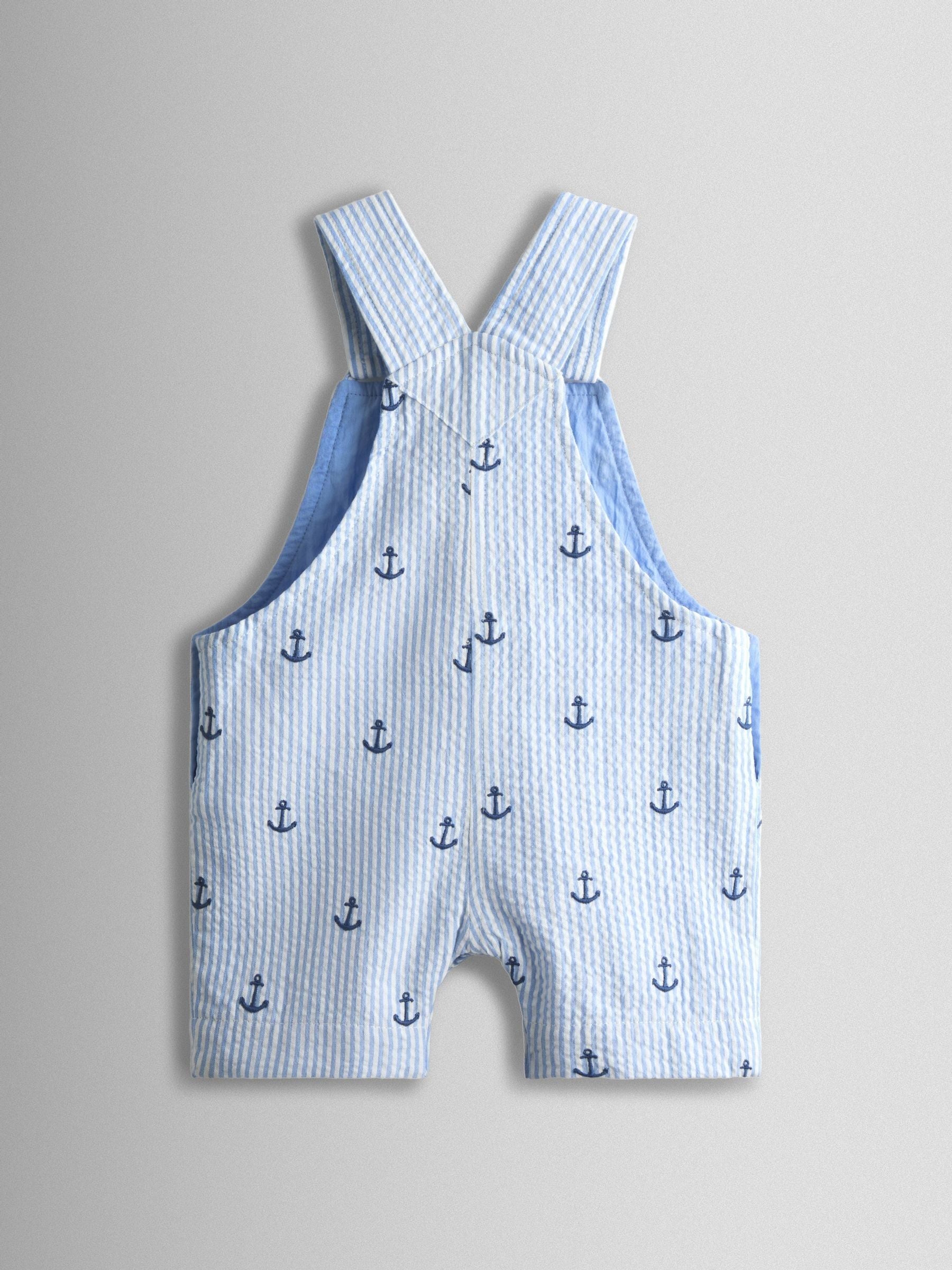 JoJo Maman Bébé Blue Anchor Embroidered Dungarees image 2
