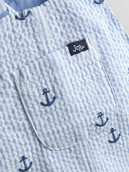 JoJo Maman Bébé Blue Anchor Embroidered Dungarees image 4