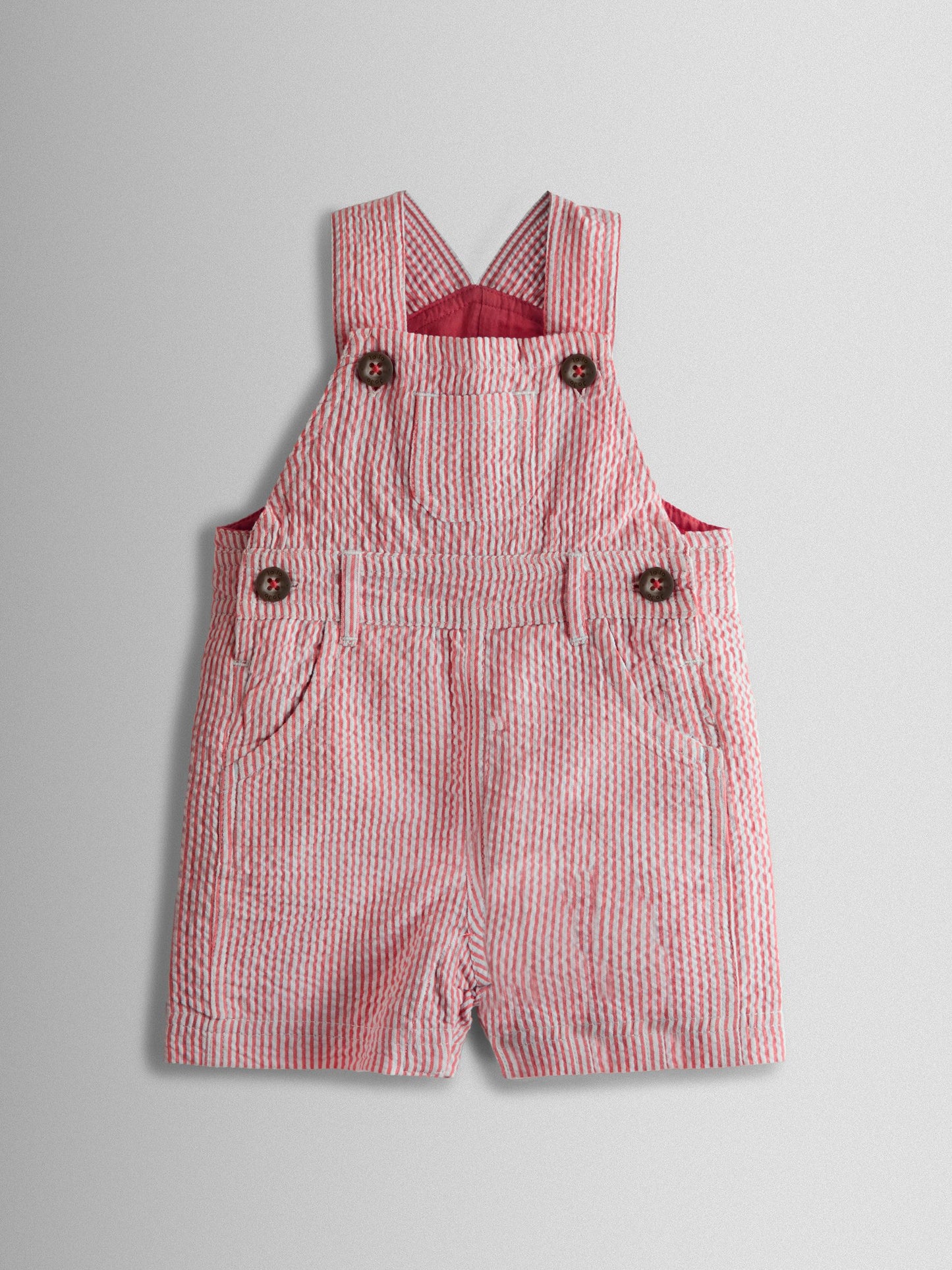 JoJo Maman Bébé Red Seersucker Stripe Dungarees image 1